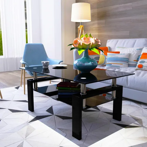 Vista 10 de Mesa de centro moderna de cristal, mesa de centro transparente, mesa de té perfecta para sala de estar, oficina, patas de metal negro, 39.37 x 23.62