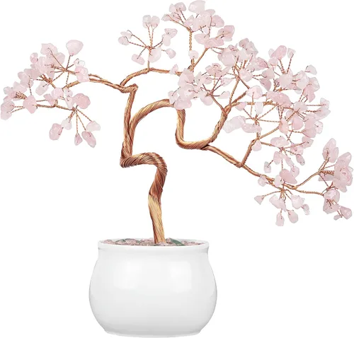 Vista 8 de Rockcloud Árbol de dinero de cristal curativo de aguamarina de 6.5 pulgadas, bonsái Fengshui con base de cerámica para buena suerte, riqueza
