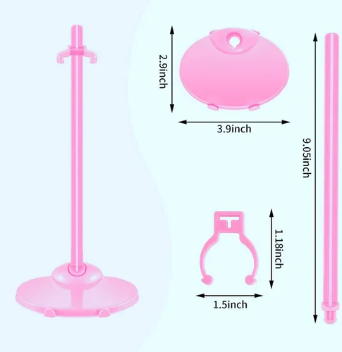 Vista 4 de 10 Pcs Doll Display Holders - Mini Stand for 11-13 Inch Dolls & Action Figures - Pink