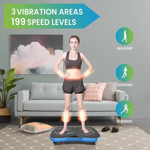 Vista 4 de Equipo de ejercicio con placa de vibración para fitness, máquina de ejercicio con forma de cuerpo entero, plataforma de vibración, ajuste de Azul