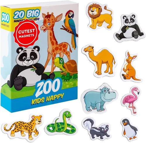 Vista 15 de Imanes de nevera para niños pequeños – magdum – Juego de 85 juegos zoológico + granja + fruta + verdura – Animales magnéticos reales