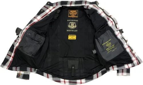 Vista 7 de Milwaukee Leather Camisa de montar de franela blindada a cuadros para hombre con refuerzo de fibra de aramida y armadura extraíble CE - S