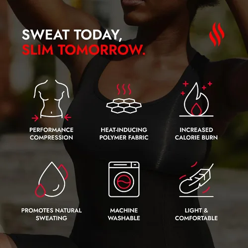 Vista 5 de Sweat Shaper Racer Tank: Camiseta de compresión con espalda cruzada para mujer, camiseta sin mangas adelgazante, camiseta de tirantes premium