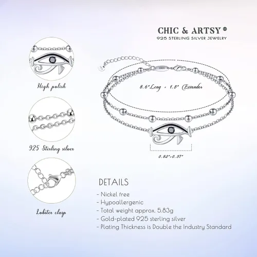 Vista 55 de CHIC & ARTSY Tobilleras delicadas de plata de ley S925 para verano, pulsera de tobillo ajustable multicapa para playa, joyería de pie para mujer
