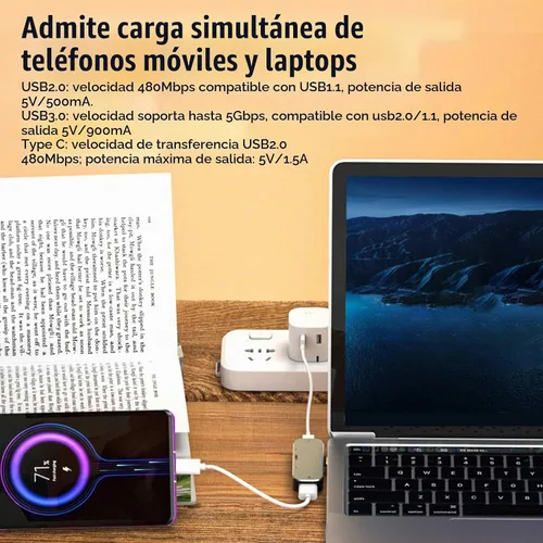 Vista 5 de Hub tipo C, 5 en 1 tipo C a PD, tipo C, USB3.1, AUX de 0.138 in, adaptador de concentrador USB C USB2.0 para Android para OS X