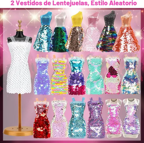 Vista 2 de BARWA 11 juegos de ropa de muñeca que incluyen 2 vestidos de lentejuelas, 5 vestidos florales de sirena, 4 trajes casuales tops y pantalones