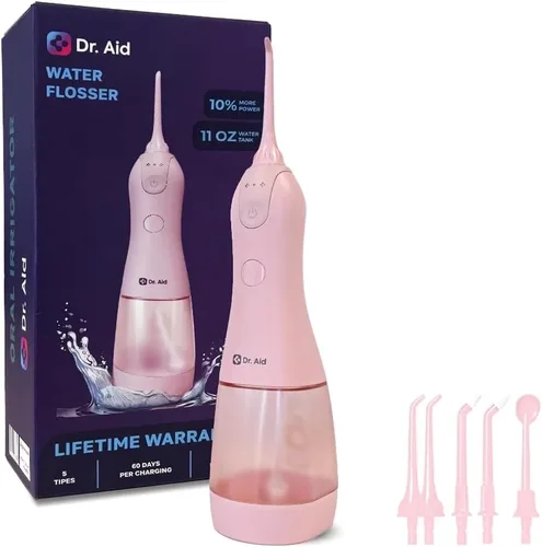 Vista 13 de Dr. Aid Irrigador de agua portátil – Irrigador oral dental para viajes con tanque de 11 onzas, filtro, 5 puntas, cargador magnético – IPX8 Negro