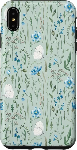 Vista 8 de Funda para iPhone 12 mini Azul y Verde Wildflower Butterfly Meadow Botanical (Sage)