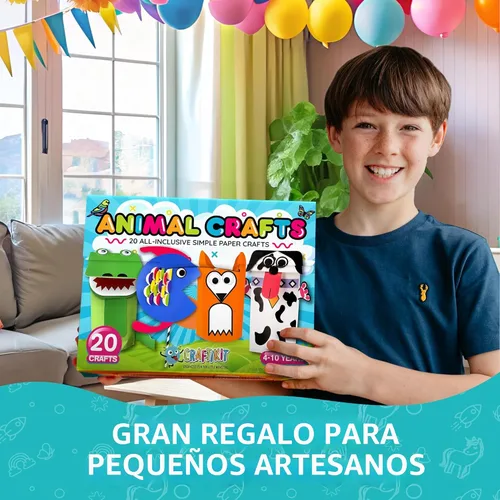 Vista 2 de Craftikit® - Kit galardonado de 20 manualidades de animales para niños de 3 a 10 años, kits de manualidades con todo incluido, divertida caja