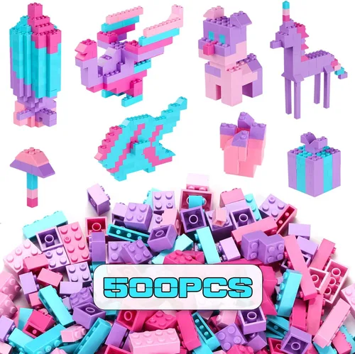 Vista 8 de Juego de 500 piezas de ladrillos de construcción, juguetes de bloques de construcción de colores clásicos, compatible con todas las principales