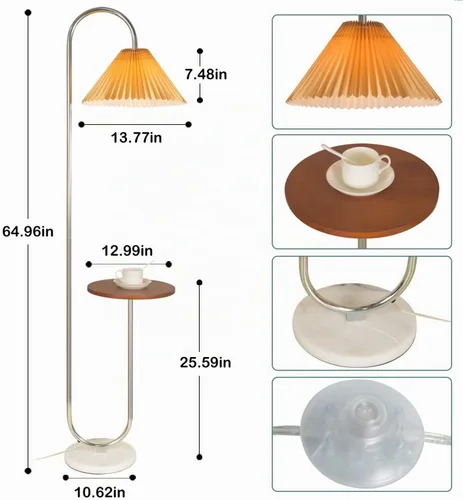 Vista 4 de beaysyty Lámpara de pie moderna y elegante con bandeja para oficina, cafetería, sala de estar, dormitorio, interruptor de pie y acabado cromado