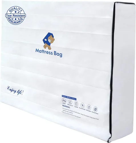 Vista 6 de Bolsa de colchón de plástico para almacenamiento en movimiento, funda de colchón impermeable con cremallera de 6 mil, protector de colchón