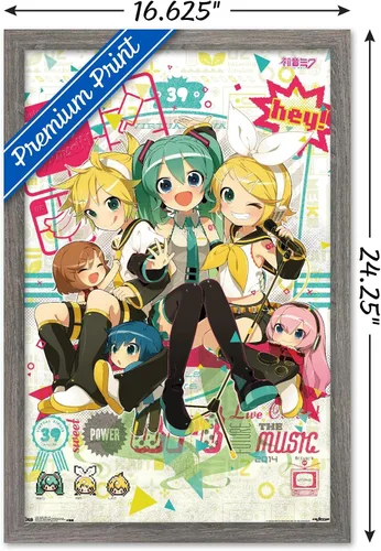 Vista 3 de Hatsune Miku - Póster de pared Hey de 22.4 pulgadas de largo x 14.7 pulgadas de ancho, versión enmarcada de madera de granero