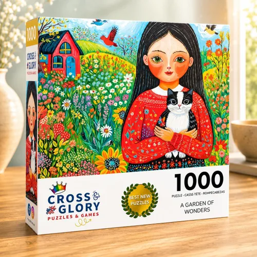 Vista 2 de Cross & Glory - A Garden of Wonders - Rompecabezas de 1000 piezas para adultos Rompecabezas vibrante de naturaleza y arte Rompecabezas
