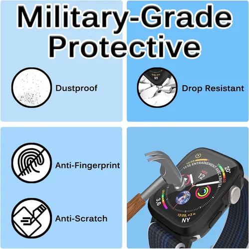 Vista 2 de Miimall Compatible con Apple Watch Series 9, 8, 7, protector de pantalla de metal con protector de pantalla de vidrio, [a prueba de golpes y caídas]