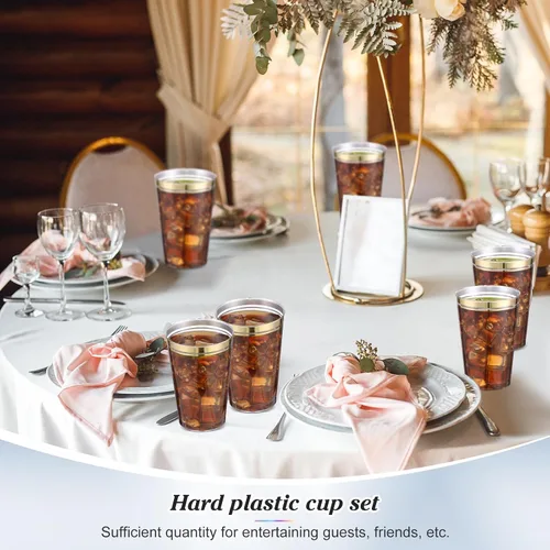 Vista 6 de Sliner 50 vasos de plástico duro con doble aro, copas de vino resistentes para vacaciones, Navidad, Año Nuevo, suministros de fiesta de cumpleaños