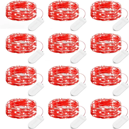 Vista 17 de Brightown - Paquete de 12 luces LED de hadas multicolor con pilas, resistentes al agua, cable plateado de 7 pies, 20 luces LED de luciérnagas