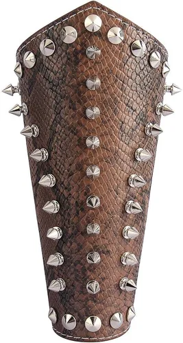 Vista 6 de Jeilwiy Pulsera de guante de cuero, brazaletes medievales, muñequera vikinga, caballero LARP, brazos vikingos, disfraz renacentista