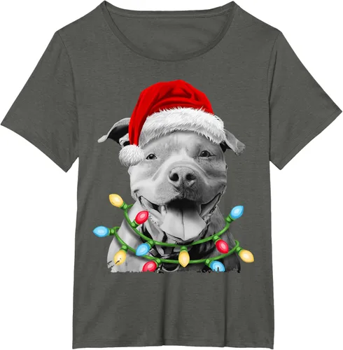 Vista 59 de Pit Bull Santa - Camiseta de perro con luces para árbol de Navidad para niños, Negro, S