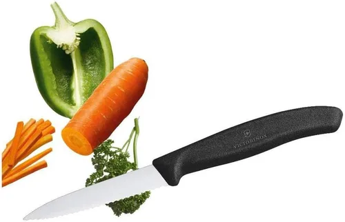 Vista 4 de Victorinox Cuchillo de pelar clásico suizo de 3.25 pulgadas con borde dentado, punta de lanza, negro