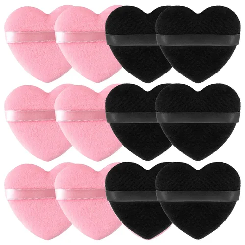 Vista 15 de 12 piezas de polvo en forma de corazón, soplo cosmético para cara, lavable, reutilizable, suave, esponja en polvo, esponja de maquillaje