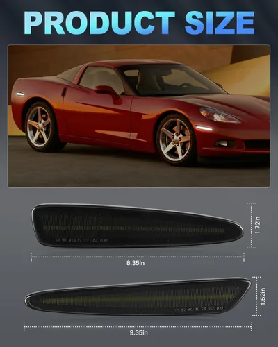 Vista 6 de Luces LED dinámicas de marcador lateral compatibles con Chevy Corvette C6 2005-2013 escaneo secuencial intermitente a luz blanca constante, 10 veces