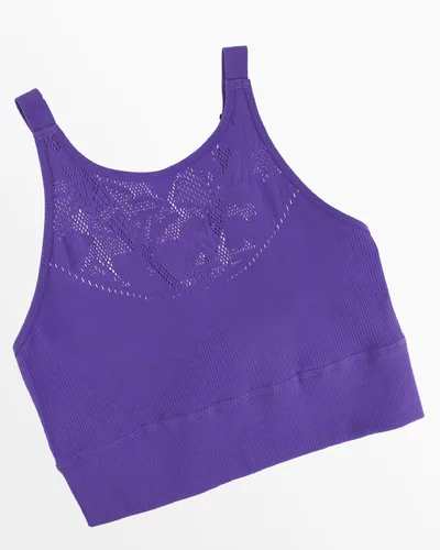 Vista 2 de MTV Women's Sports Bra, Longline Seamless Athletic Workout Top, Exercise Gym Training, Criss Cross Back