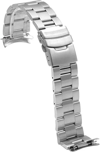 Vista 2 de Juntan Correa de reloj de acero inoxidable curvada con extremo sólido cónico de 0.787in y 0.866in, correa de reloj de metal con hebilla doble