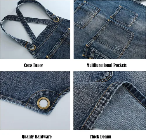 Vista 5 de Delantal ajustable para adultos, delantal de mezclilla con bolsillo, accesorios de cocina para mujeres y hombres, dos colores y 2 tamaños