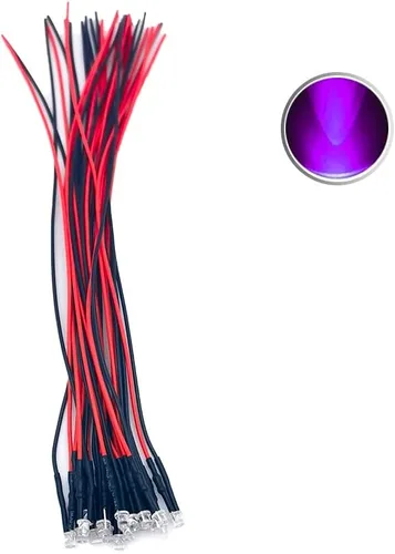 Vista 10 de 30 piezas de luces LED de 12 voltios de 3mm con parte superior plana verde, diodos emisores de luz precableados, lente de agua transparente de 7.9