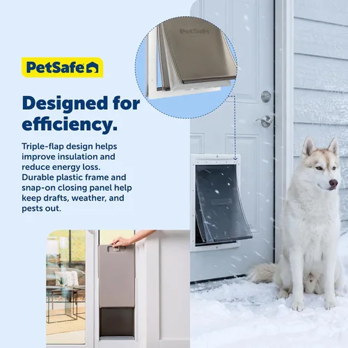 Vista 5 de Puerta PetSafe para condiciones meteorológicas extremas, color blanco, L, Blanco Insulated 3-Flap System Rated -10 to 100F, Paintable Plastic