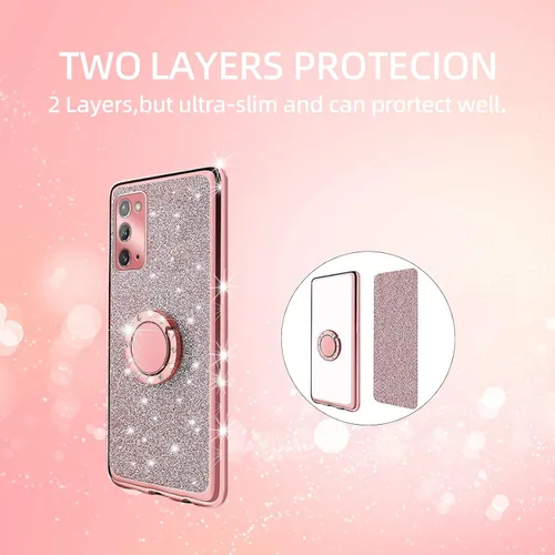 Vista 8 de Funda para Note 20, Galaxy Note 20 para mujer, con purpurina, suave, transparente, TPU de lujo, bonita funda protectora con correa de soporte