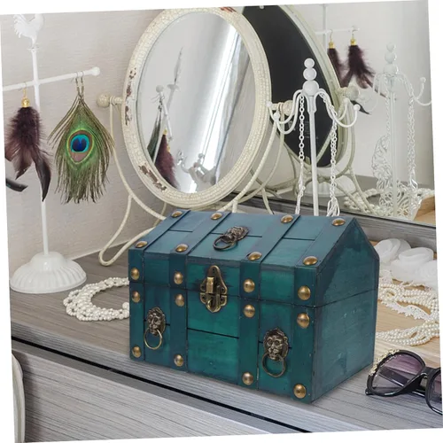 Vista 7 de Joyero de madera estilo retro para aretes, collares, pulseras, caja decorativa del tesoro con tapa, organizador de recuerdos para adultos