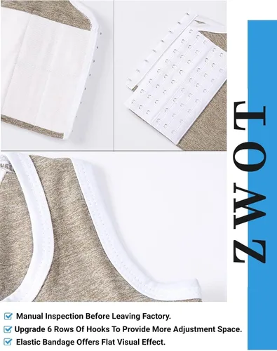 Vista 4 de ZWOT Trans Binder 6 Rows Clasp Chest Binder Tomboy FTM Binder Top Breast Binder Trans for Large Breasts Elastic Tank Top