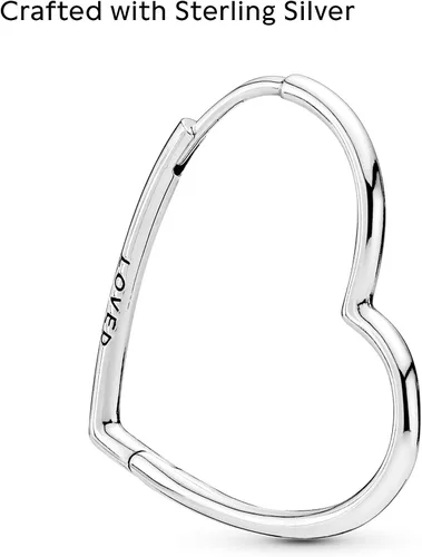 Vista 4 de PANDORA Aretes de aro con forma de corazón asimétrico, aretes clásicos para mujer, gran regalo para ella, hechos con plata de ley, con caja