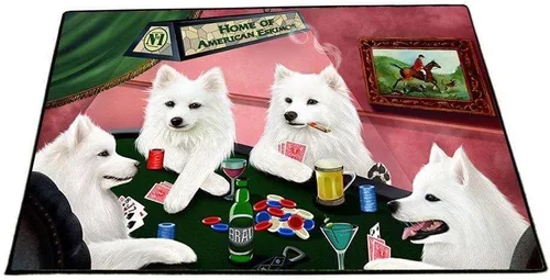 Vista 31 de Doggie of the Day American Eskimo Dogs Floor Mat - 4th of July Independence Day - Best Dog Doormat - Protector Decor - Unique Portrait Art - Premium