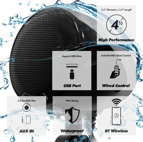 Vista 2 de GoHawk - Amplificador todo en uno de 4.5 pulgadas, rango completo, impermeable, Bluetooth, bocinas estéreo de motocicleta con AUX para manubrio