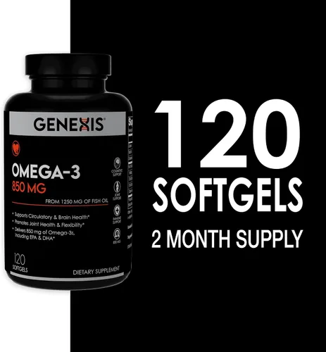Vista 3 de Genexis Aceite de pescado Omega-3 con 850 mg de Omega-3 (EPA y DHA) - 120