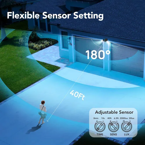 Vista 7 de OREiN Luz de seguridad con sensor de movimiento para exteriores, luz LED reflectora de doble cabeza ajustable, 3 modos