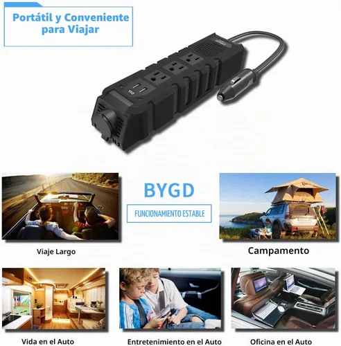 Vista 7 de BYGD Inversor de corriente de coche de 150 W para vehículos, DC 12 V a 110 V CA adaptador de enchufe de coche convertidor de salida con 1 toma