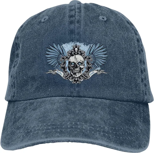 Vista 9 de Sombrero de vaquero de moda para hombre y mujer, ajustable para cuatro estaciones, gorra de béisbol del infierno con ángel, azul marino, Azul marino
