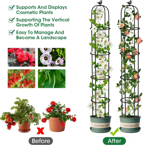 Vista 4 de Enrejado de obelisco de jardín de 6.2 pies para plantas trepadoras, tubo de metal inoxidable con revestimiento de plástico resistente, para jardín
