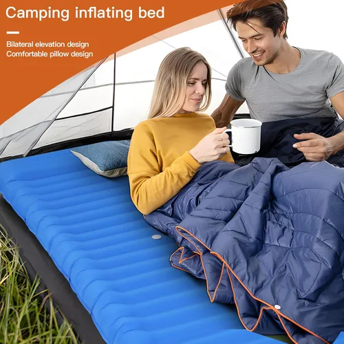 Vista 5 de Tapete de dormir autoinflable para campamento, almohadilla de campamento ancha y gruesa con almohada, cama ligera de aire individual, impermeable