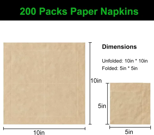 Vista 2 de 200 servilletas de cóctel, servilletas desechables de postre de 2 capas, servilletas de papel marrón plegadas de 5 x 5 pulgadas para fiestas, bodas