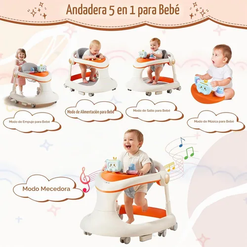 Vista 5 de Andador plegable para bebés con ruedas, caminadores de actividades para niños y niñas