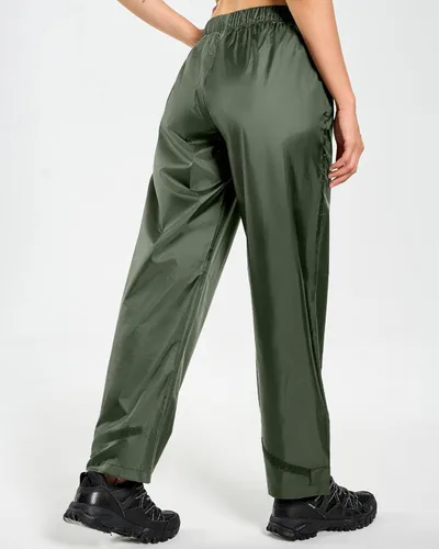 Vista 3 de Hebepol Pantalones de lluvia para mujer, ligeros, impermeables, a prueba de viento, para senderismo, pesca, al aire libre, con bolsa