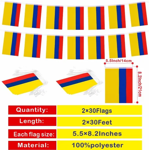 Vista 2 de Paquete de 2 banderines de bandera de Colombia, mini banderines colombianos para decoración de interiores y exteriores