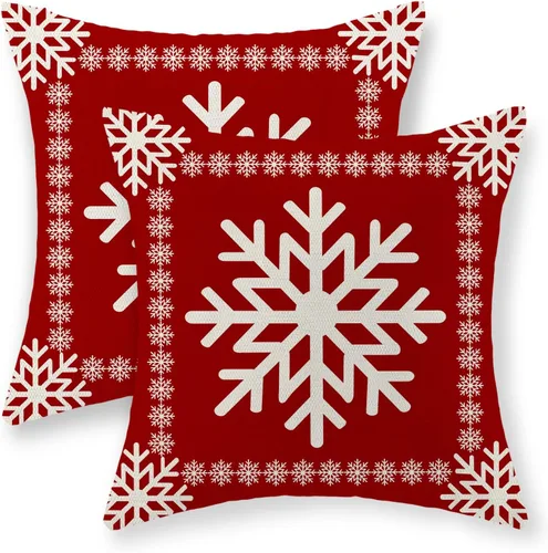 Vista 22 de Juego de 2 fundas de almohada navideñas de 16 x 16 pulgadas, fundas de almohada de lino color rojo con diseño de alces y ciervos de invierno