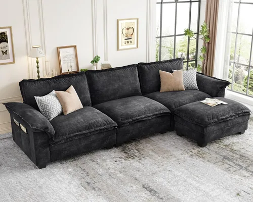 Vista 37 de KKL Sofá Seccional Modular de 89 Pulgadas, Sofá de Amor de 2 Asientos Sofá Nube con Asiento Profundo, Sofás Seccionales de Chenilla para Sala