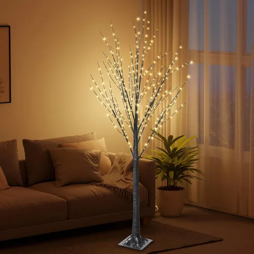 Vista 6 de Árbol iluminado con 400 luces LED de 5 pies, incluye luces parpadeantes, abedul LED con temporizador para exteriores, interiores, Pascua, Navidad